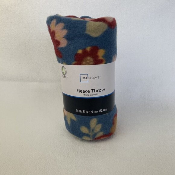 Floral Blue Fleece Throw Blanket 50" x 60"  New Main Stays Cozy - Picture 2 of 5